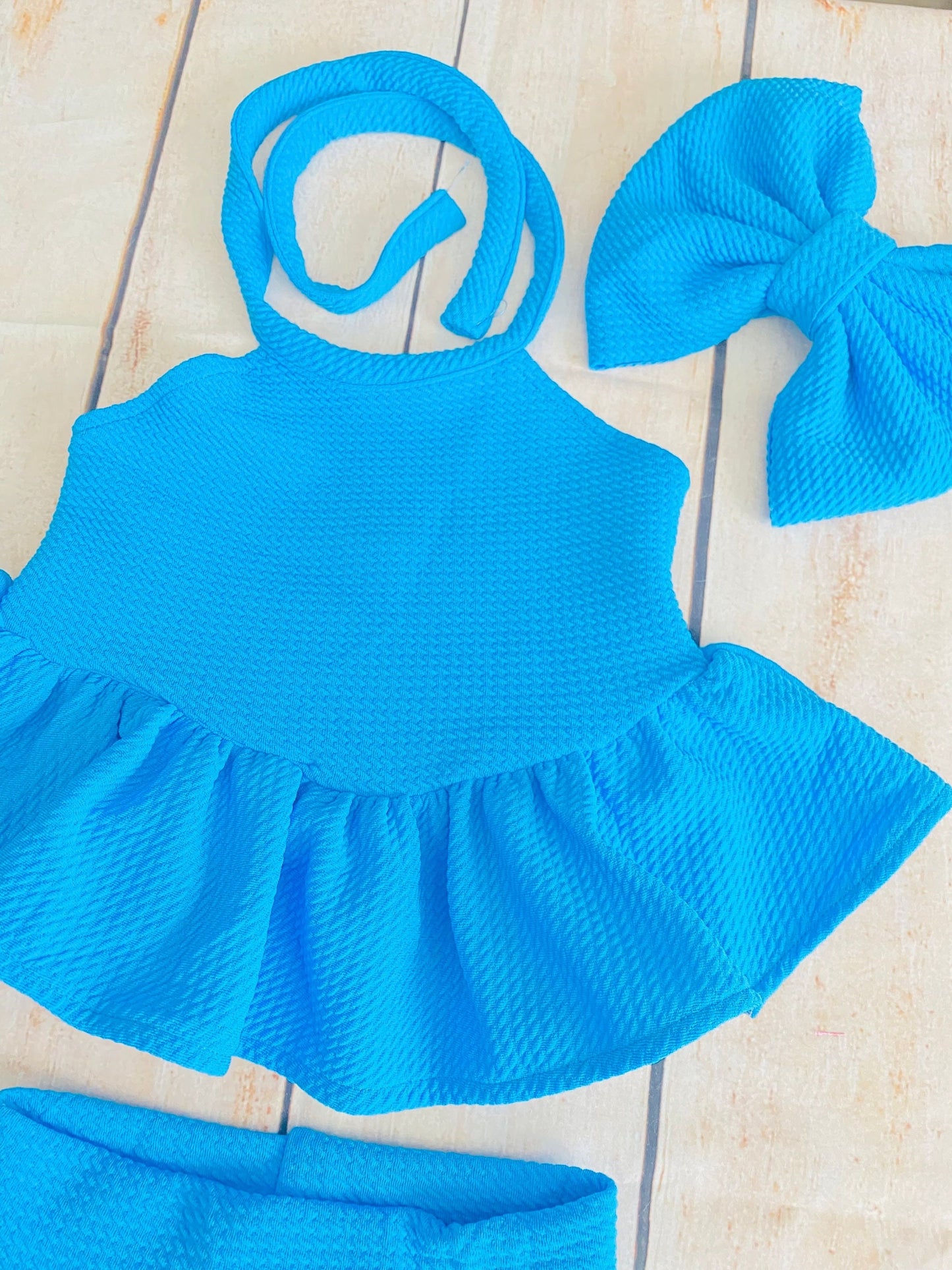 Blue Baby Outfit: Ruffled Halter Top, High Waist Bummies & Headband