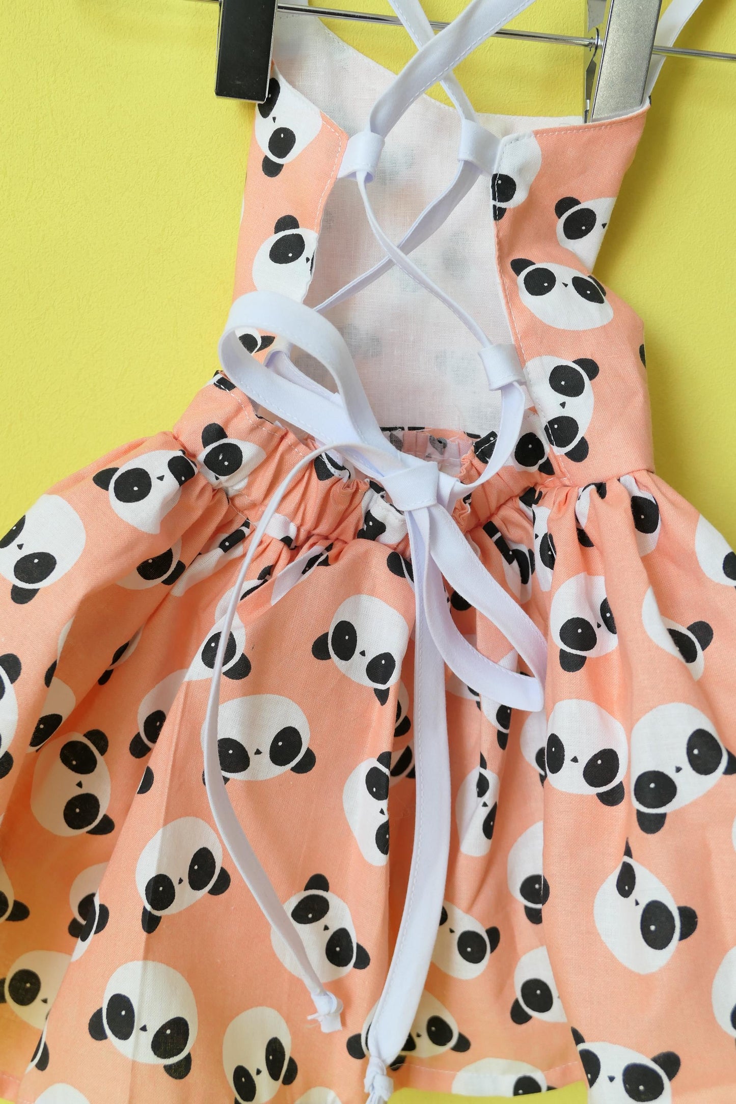 Handmade Panda Print Dress: Open-Back Cotton Dress