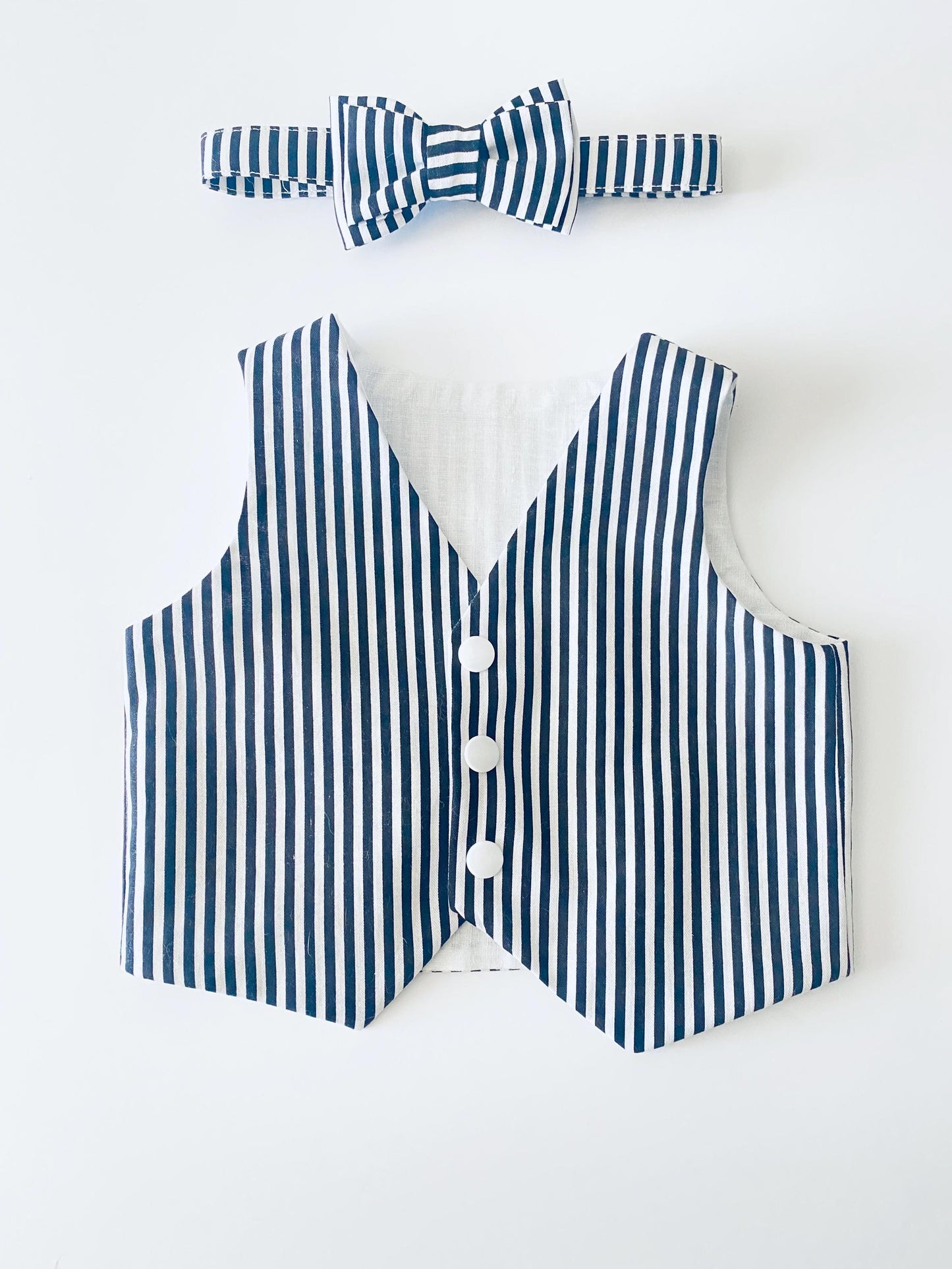 Black and White Striped Baby Vest and Bow Tie | Handmade Cotton Outfit