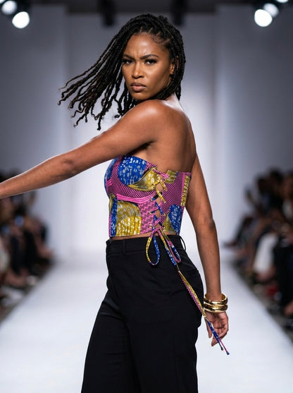 Handmade Ankara Wax Print Lace-Up Corset Top | Stush Wear Phoenix