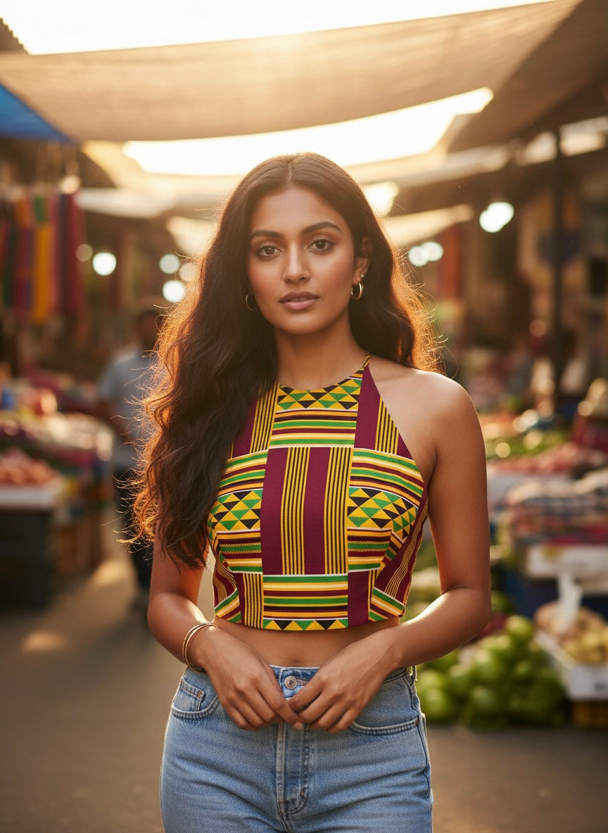 Ankara Criss Cross Halter Crop Top
