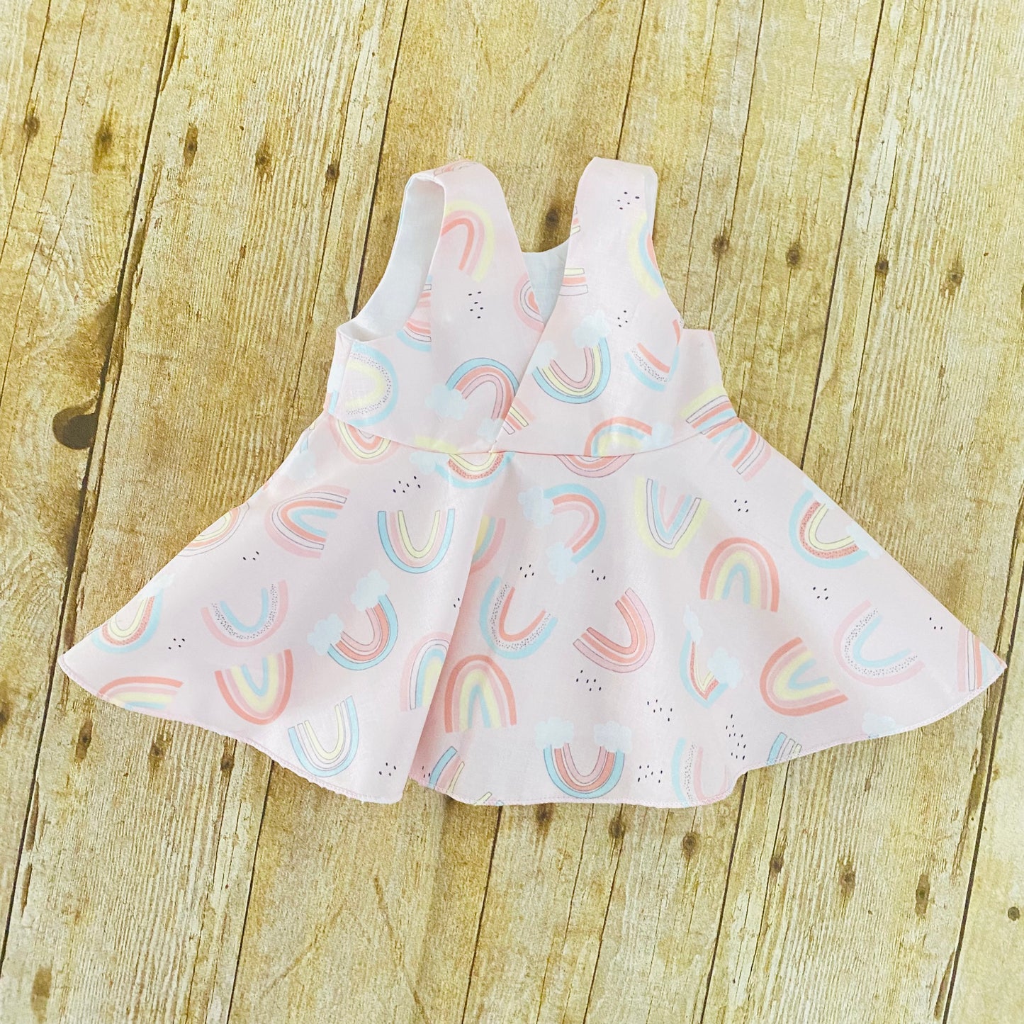 Pink Rainbow Dress with Matching Bonnet