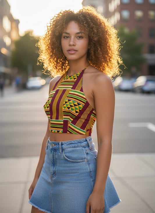 Ankara Criss Cross Halter Crop Top