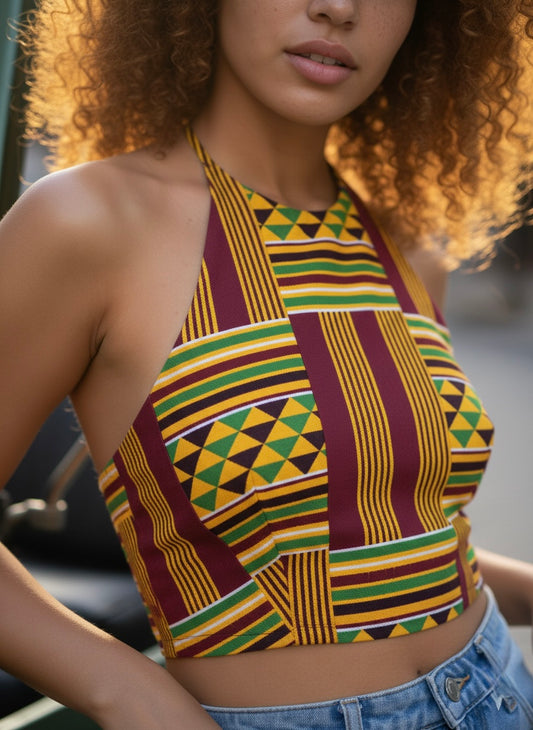 Ankara Criss Cross Halter Crop Top