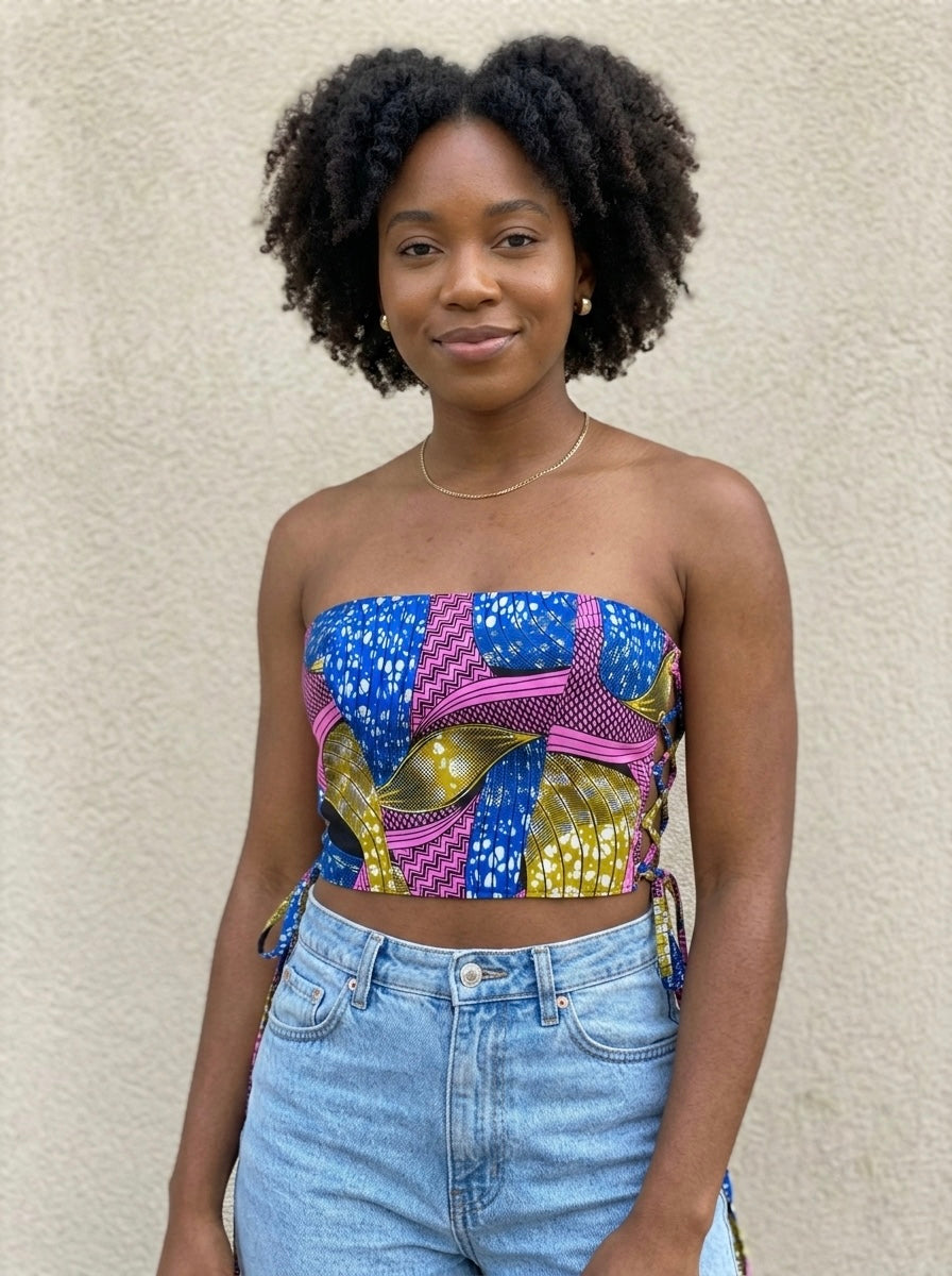 Handmade Ankara Wax Print Lace-Up Corset Top | Stush Wear Phoenix