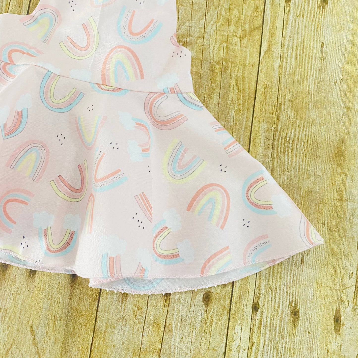 Pink Rainbow Dress with Matching Bonnet