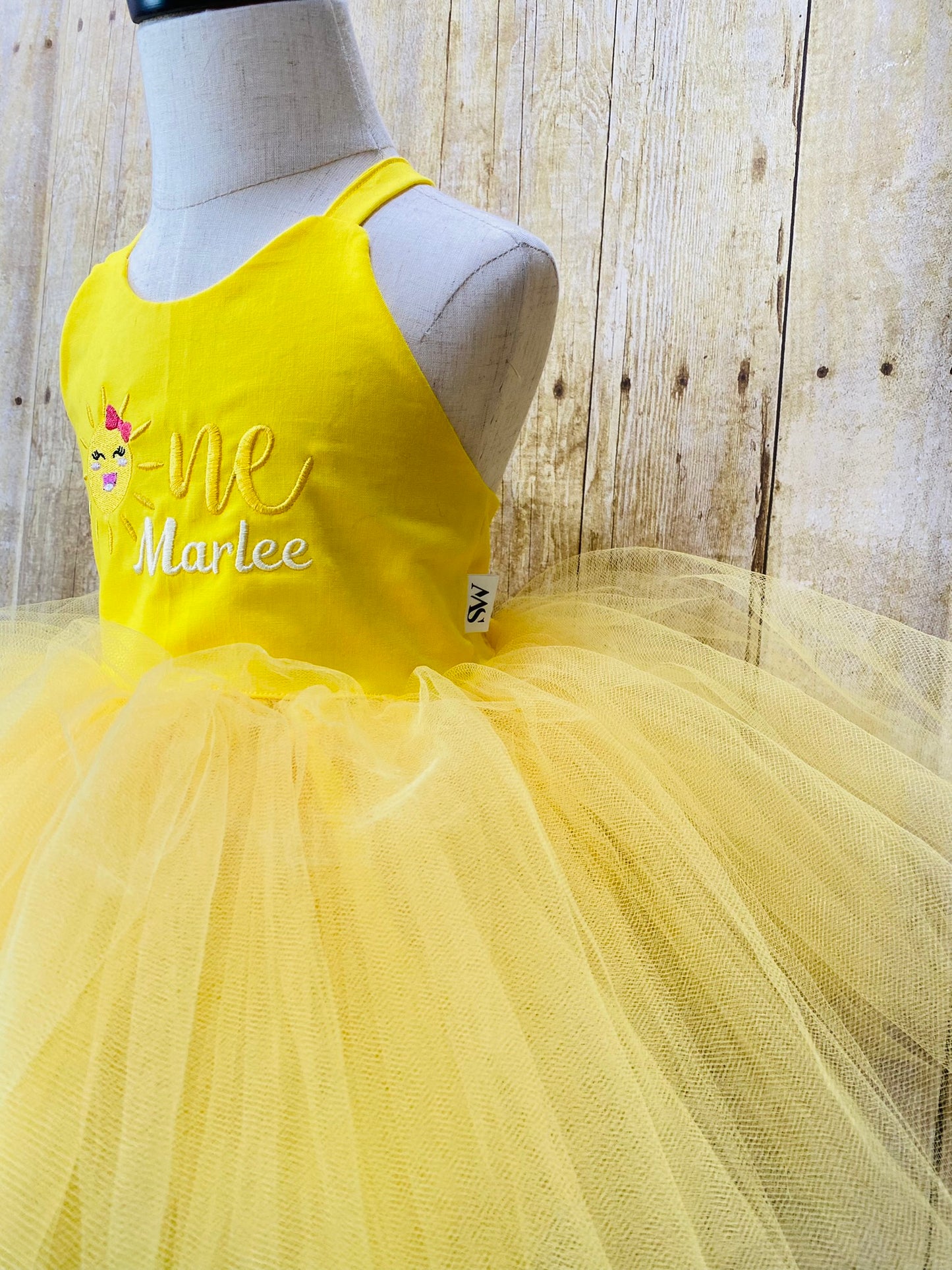 Sunshine Yellow Tutu Birthday Dress | Embroidered Design