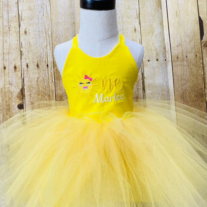 Sunshine Yellow Tutu Birthday Dress | Embroidered Design