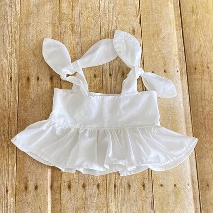Girl Peplum Crop Top | Handemade Shoulder Ties Shirt with Ruffle Trim