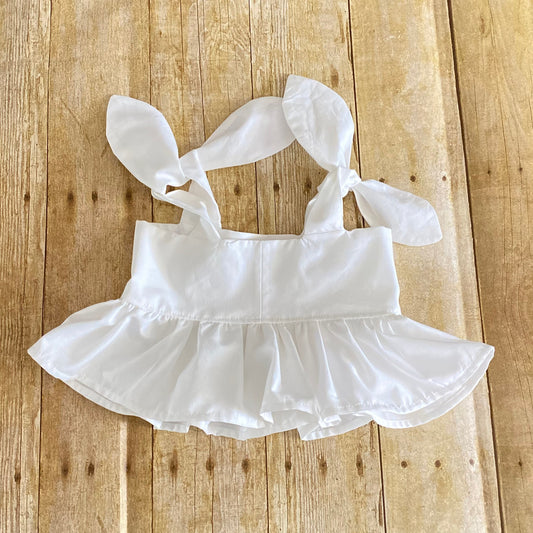 Girl Peplum Crop Top | Handemade Shoulder Ties Shirt with Ruffle Trim