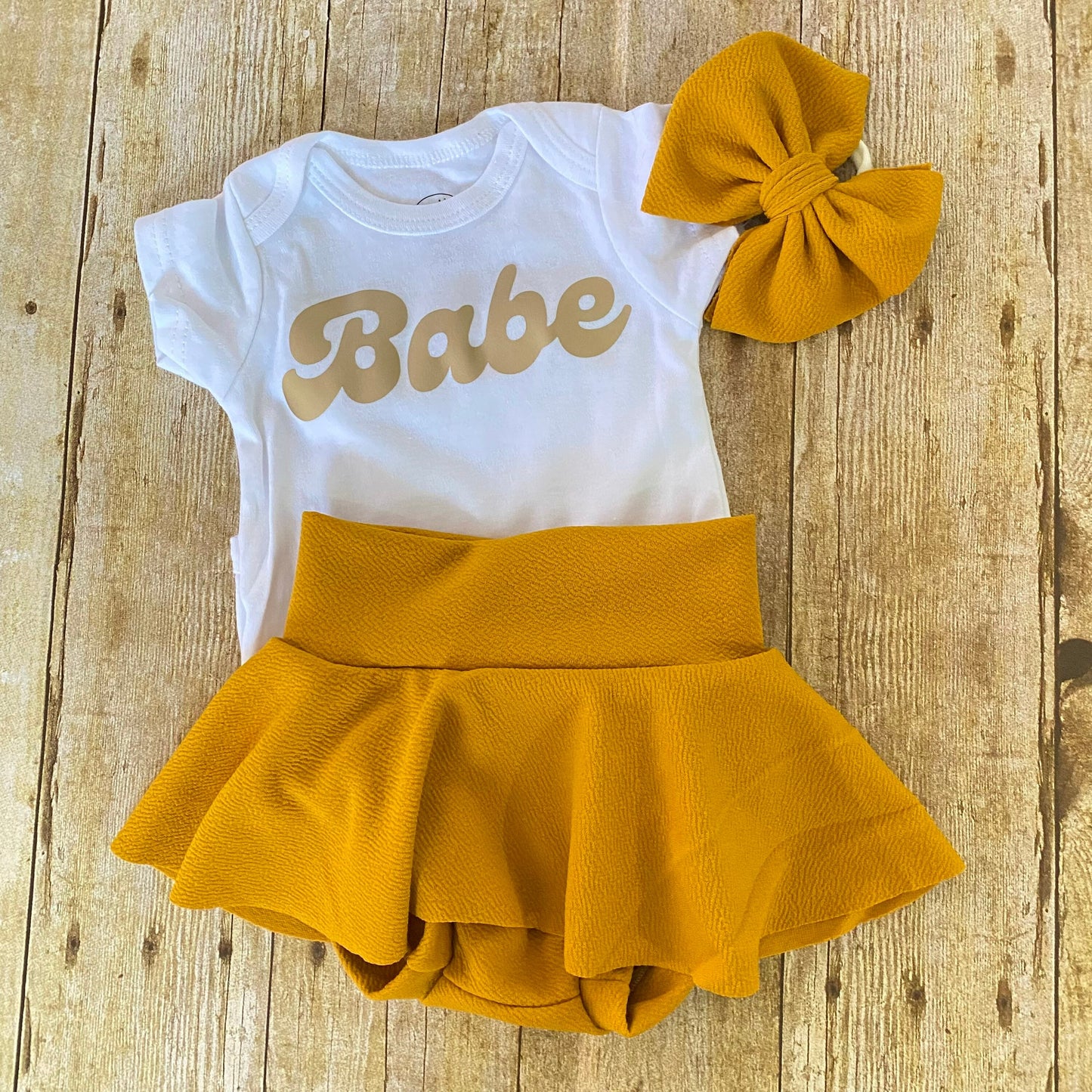 High Waisted Baby Bloomers | Mustard Skirted Diaper Cover