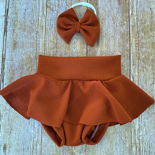 Chocolate Brown Skirted Baby Bummies | High Waisted Diaper Cover