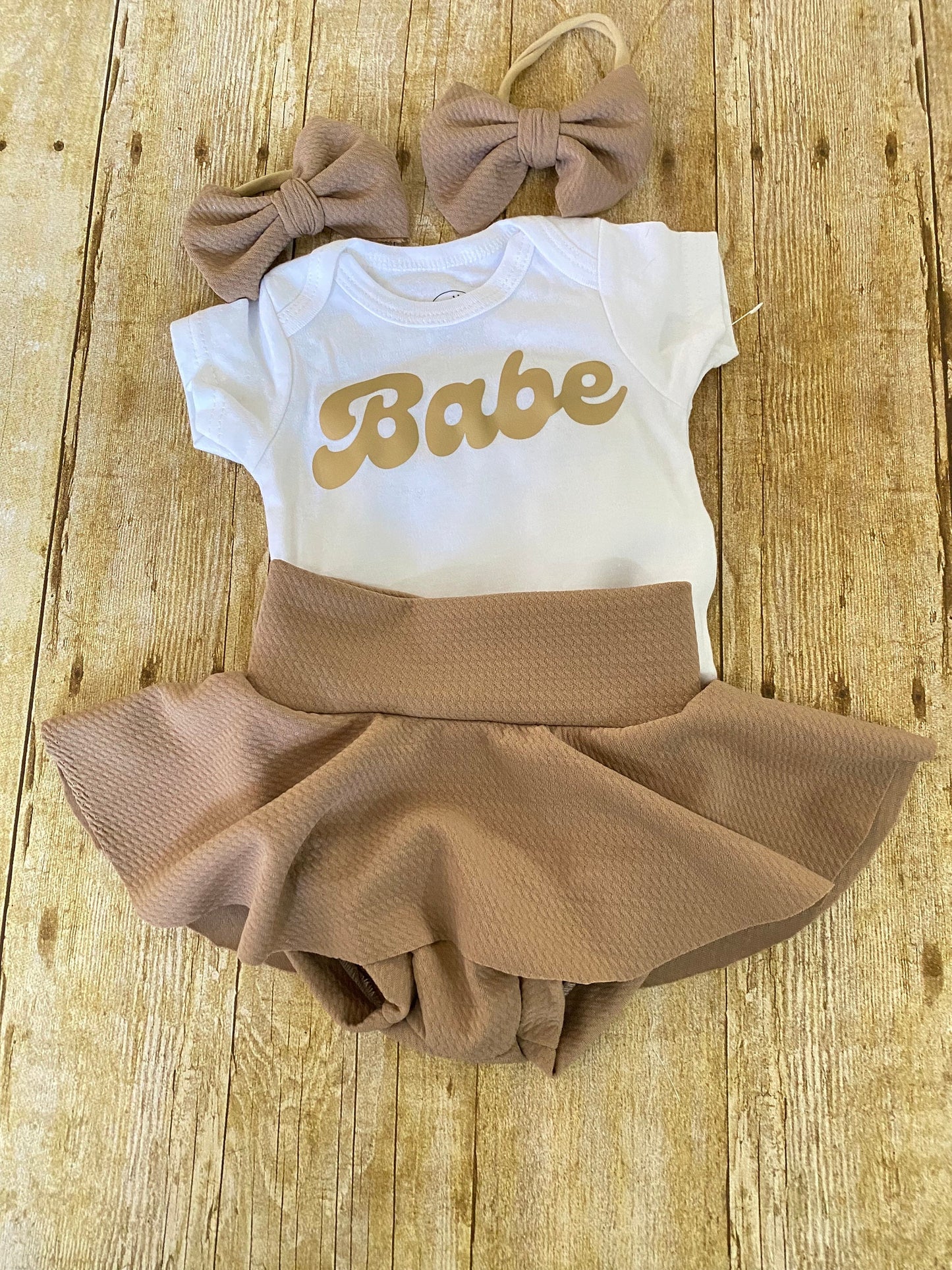 High Waisted Skirted Baby Bummie | Light Brown Diaper Cover