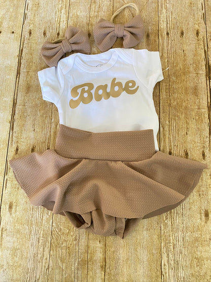 High Waisted Skirted Baby Bummie | Light Brown Diaper Cover