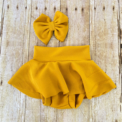 High Waisted Baby Bloomers | Mustard Skirted Diaper Cover