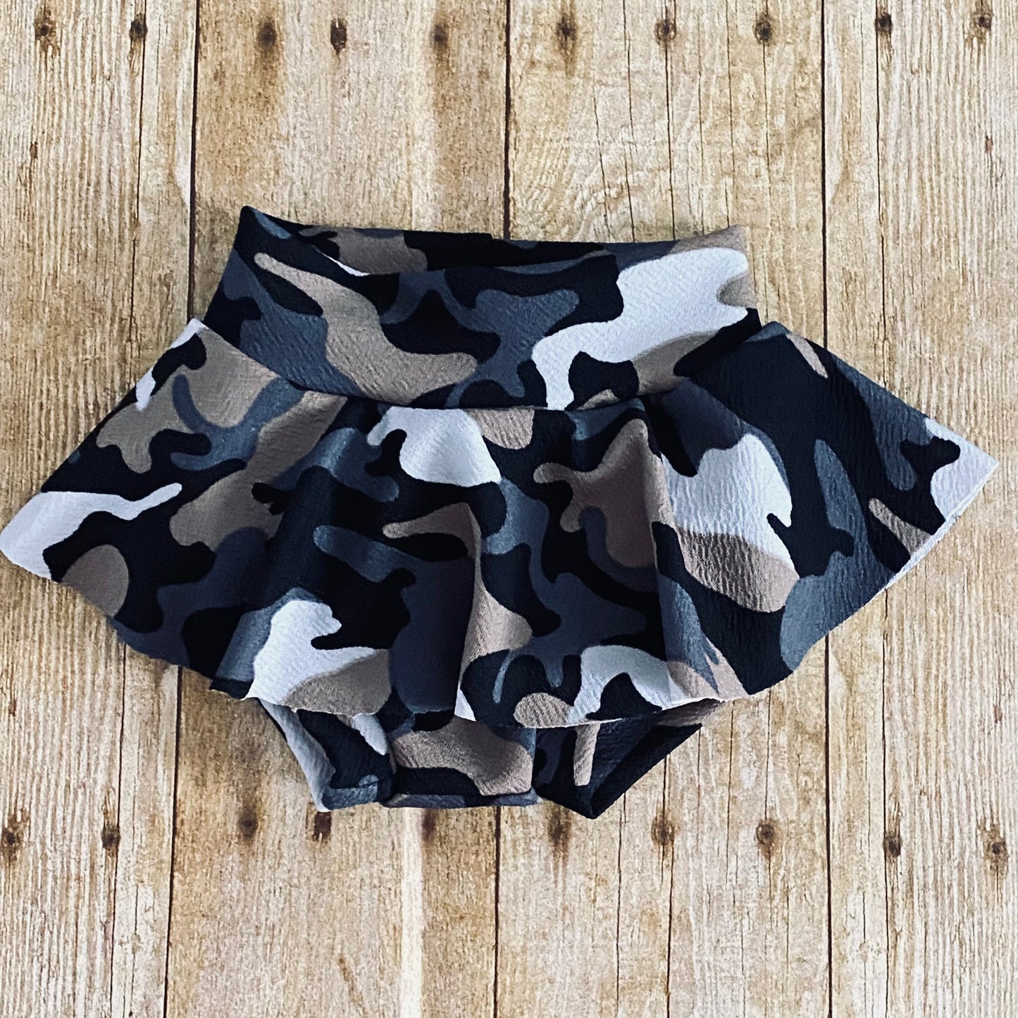 Gray Camouflage High Waisted Baby Bummies | Skirted Diaper Cover