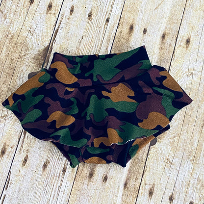 Green Camouflage Baby Bummies | High Waisted Skirted Bloomers
