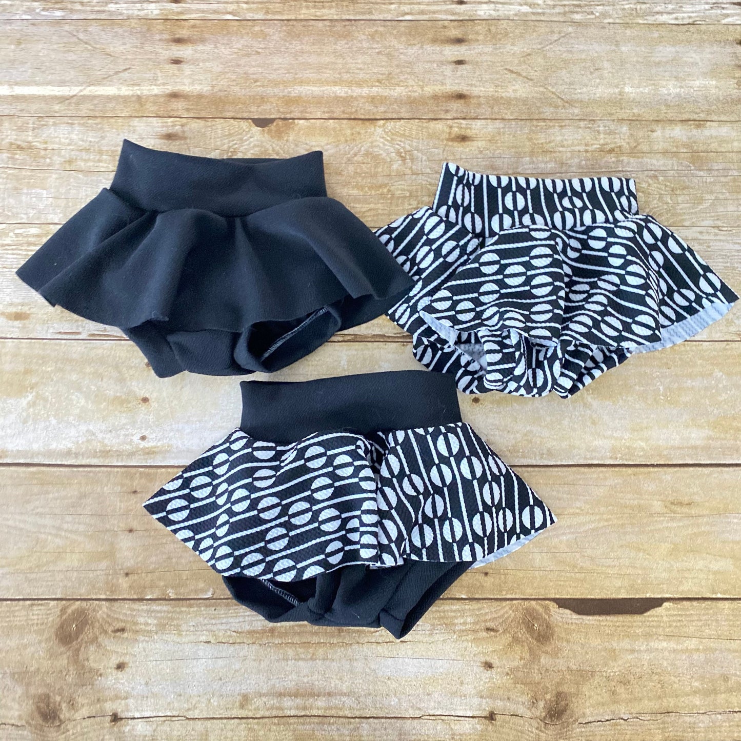 Black High Waisted Skirted Baby Bloomers | Diaper Cover