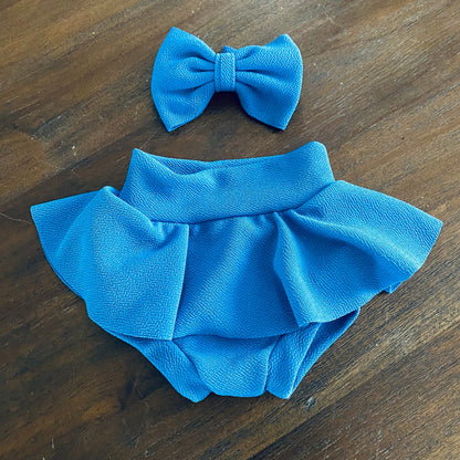Blue High Waisted Baby Bummie | Skirted Diaper Cover