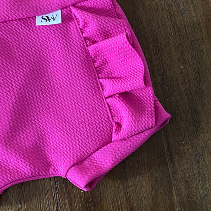 Vibrant Raspberry Ruffle Baby Bummies and Bowheadwrap Set with High Waistband