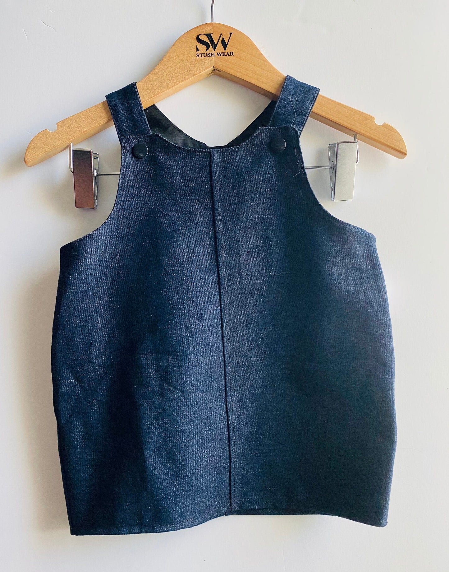 Denim Overall Dress: Dark Blue Adjustable Straps