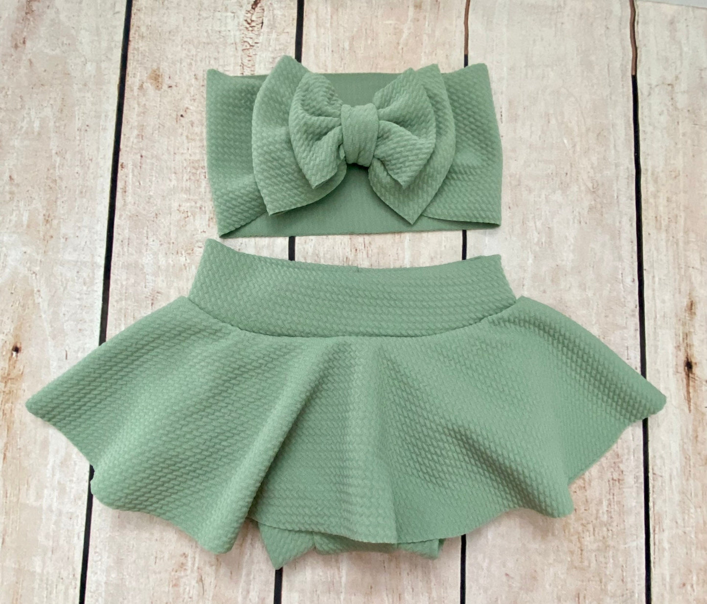 Sage Green High Waisted Baby Bummie Set | Baby Diaper Cover and Headwrap