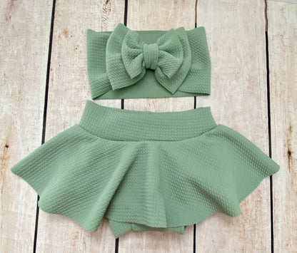 Sage Green High Waisted Baby Bummie Set | Baby Diaper Cover and Headwrap