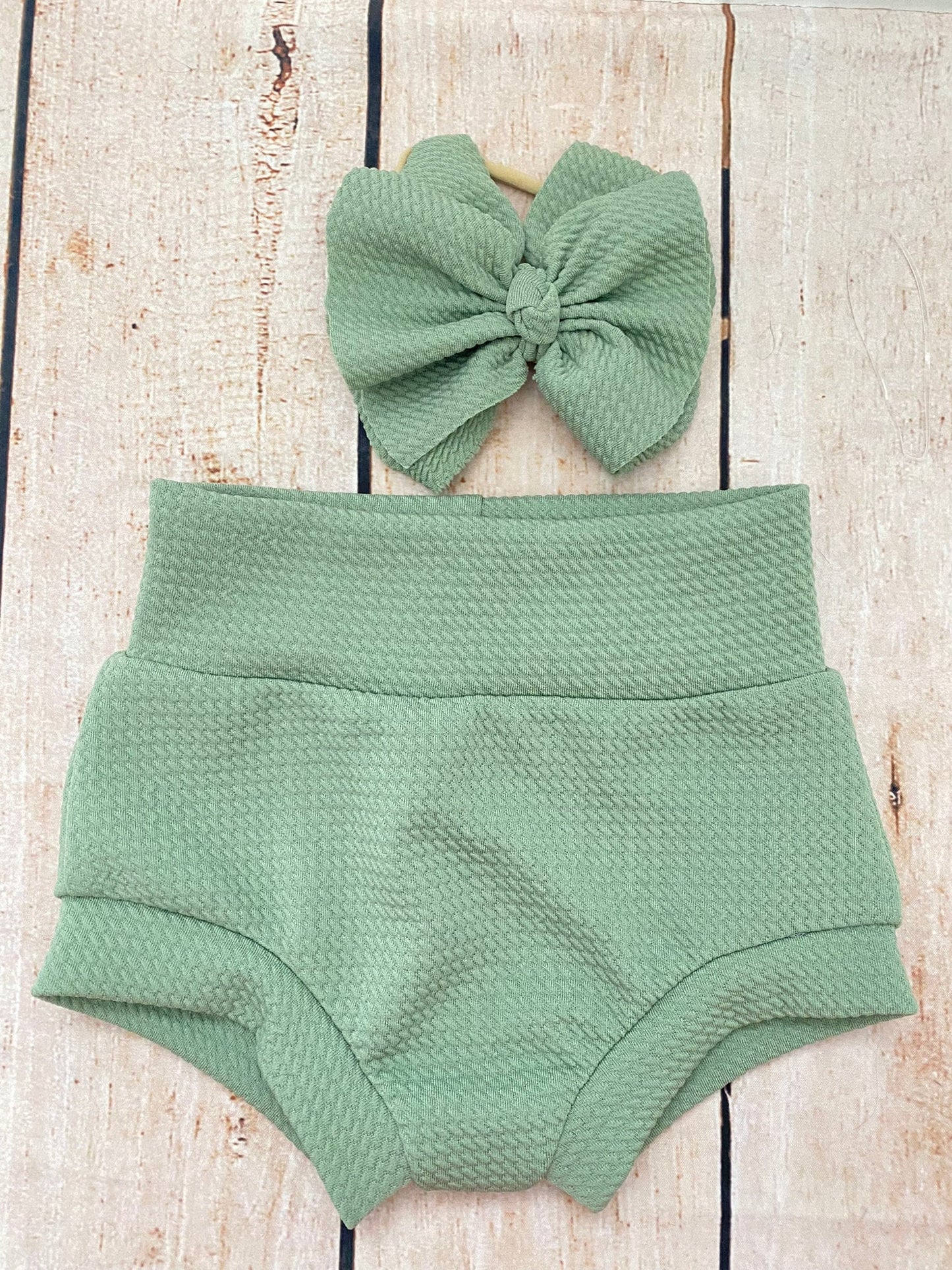 Sage Green High Waisted Baby Bummie Set | Baby Diaper Cover and Headwrap