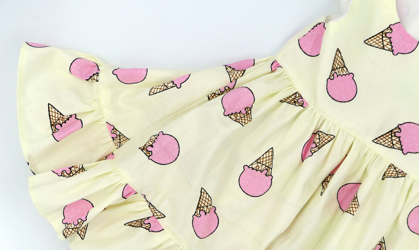 Girls' Ice Cream Dress: Handmade Yellow Ruffle Party Dress