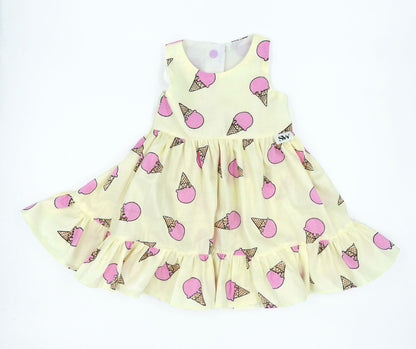 Girls' Ice Cream Dress: Handmade Yellow Ruffle Party Dress