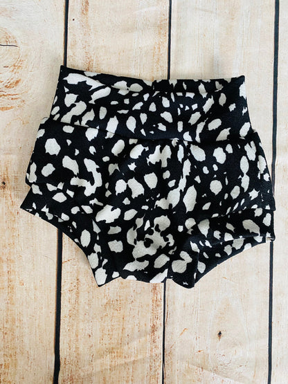Handmade Cow Print Baby Outfit: Ruffled Halter Top, Bummies & Headband