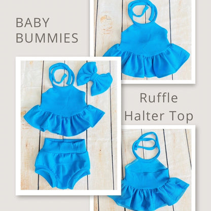 Blue Baby Outfit: Ruffled Halter Top, High Waist Bummies & Headband