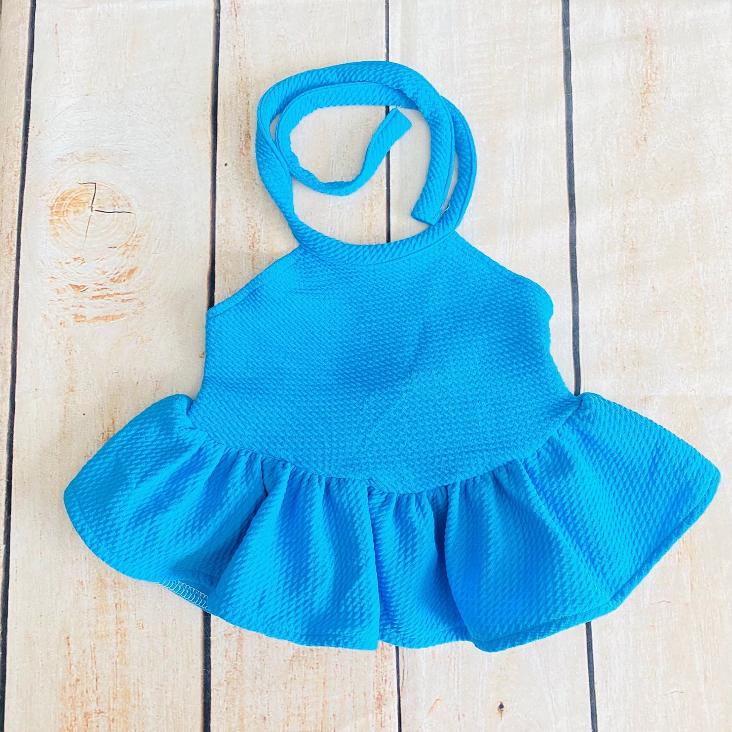 Blue Baby Outfit: Ruffled Halter Top, High Waist Bummies & Headband