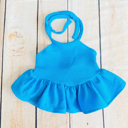 Blue Baby Outfit: Ruffled Halter Top, High Waist Bummies & Headband