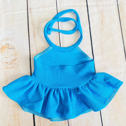 Blue Baby Outfit: Ruffled Halter Top, High Waist Bummies & Headband