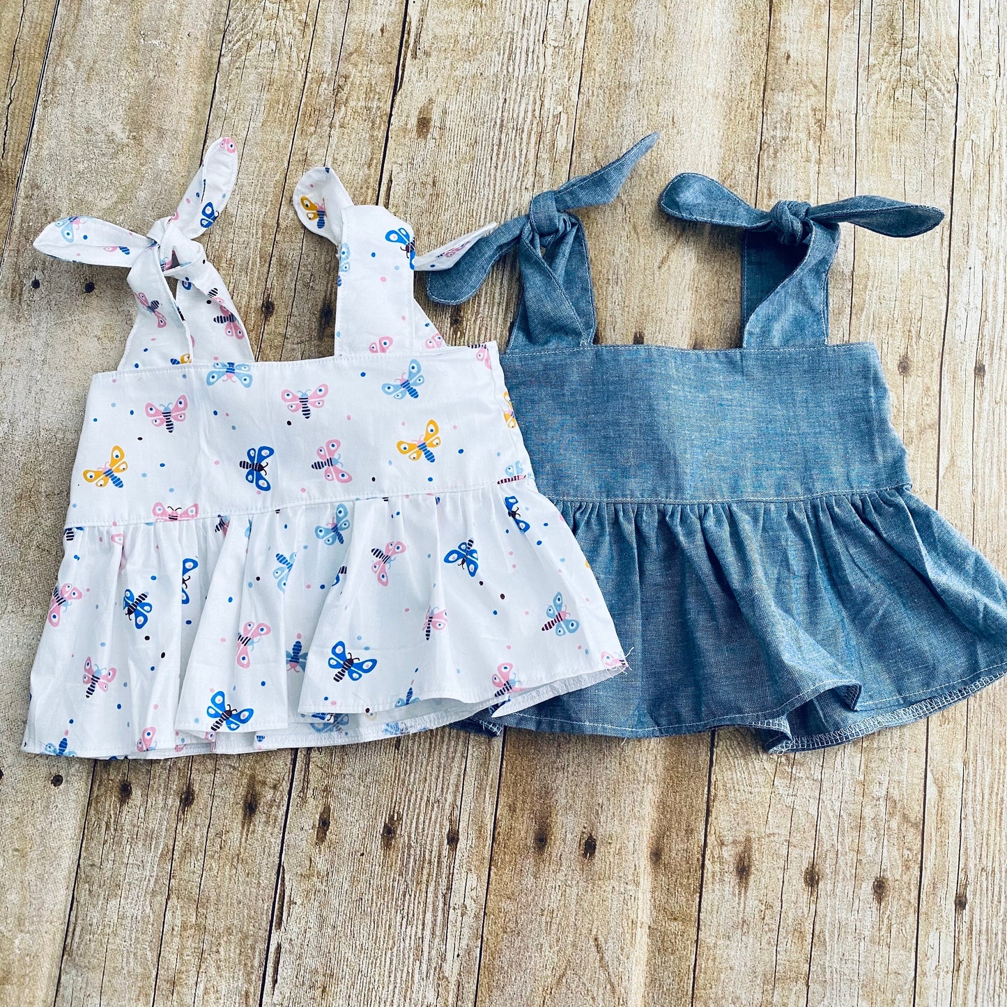 Girl Peplum Crop Top | Baby Girl Top Butterfly Print | Shoulder Ties Shirt with Ruffle Trim