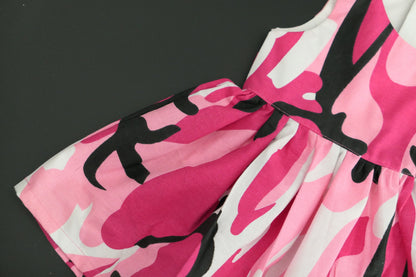 Pink Camo Cotton Dress: Sleeveless Knee Length Gown