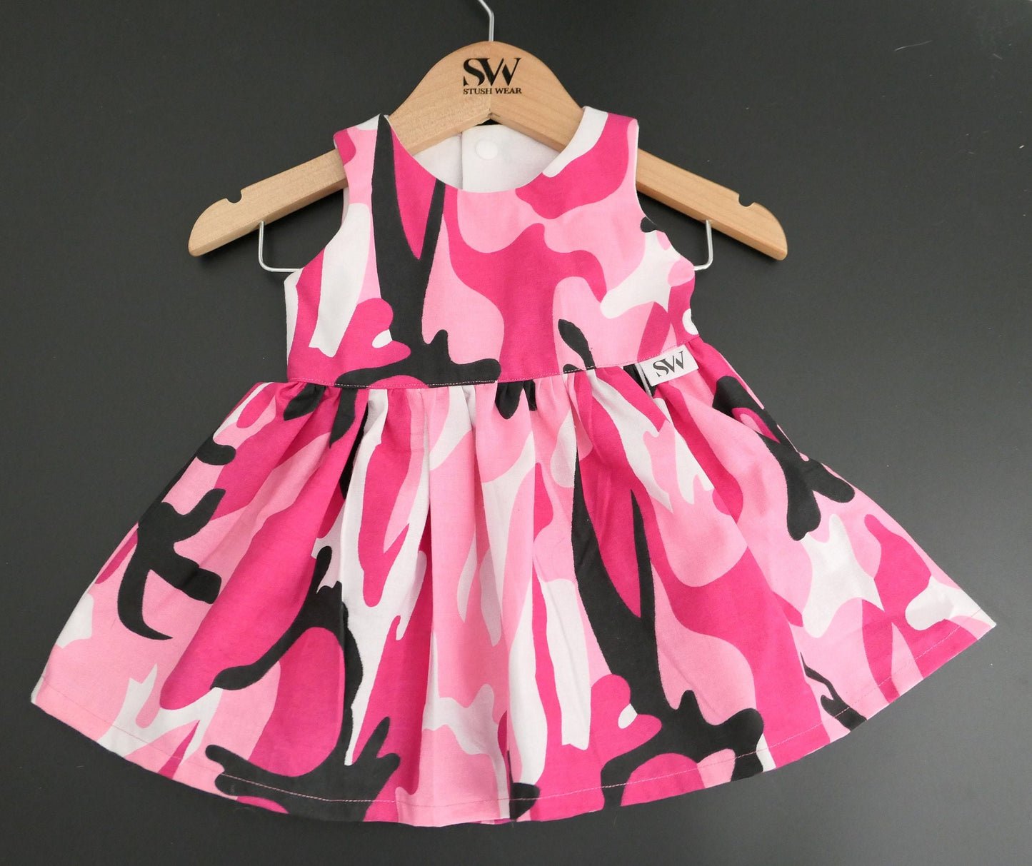 Pink Camo Cotton Dress: Sleeveless Knee Length Gown