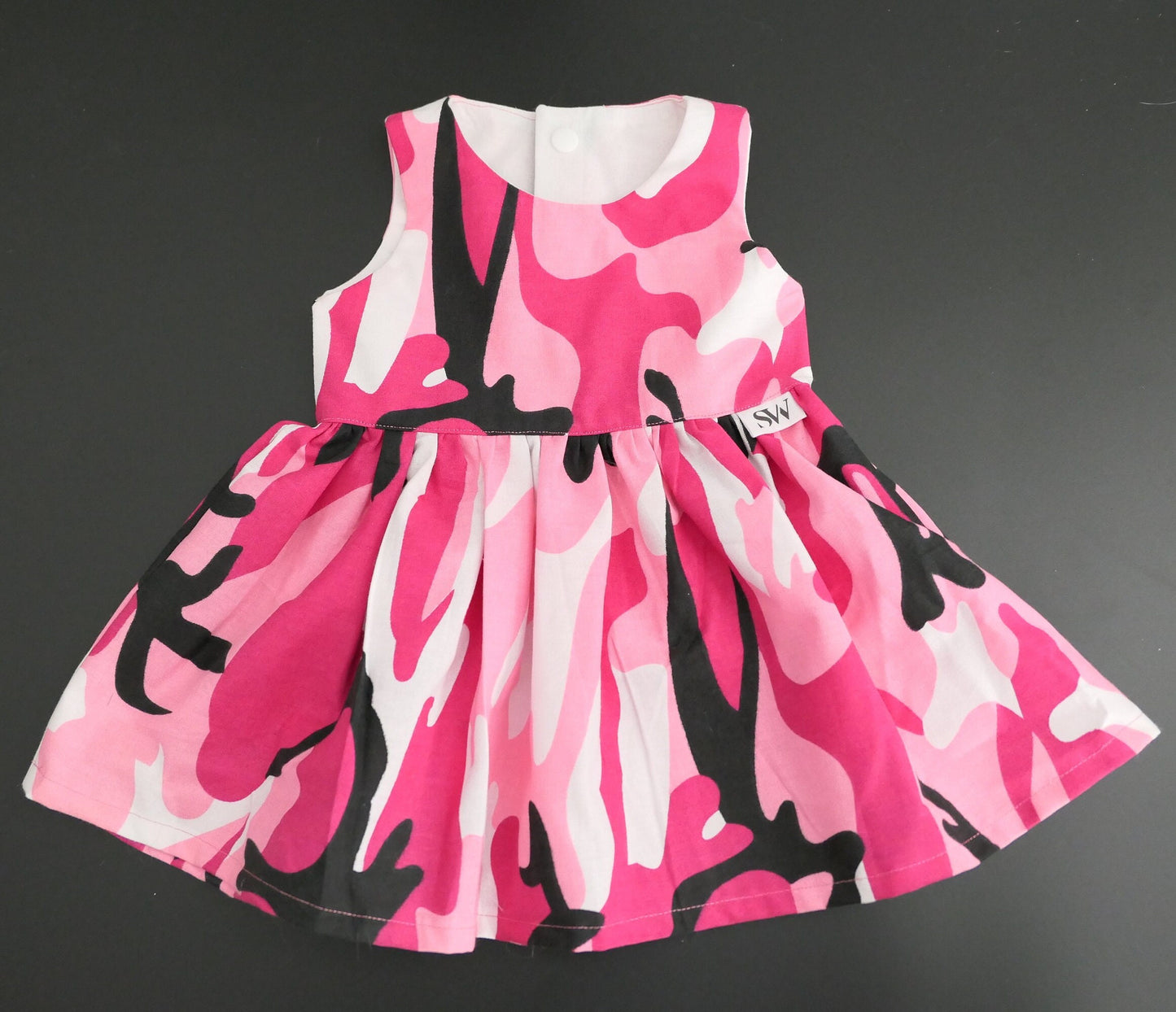 Pink Camo Cotton Dress: Sleeveless Knee Length Gown