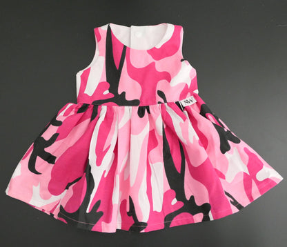 Pink Camo Cotton Dress: Sleeveless Knee Length Gown