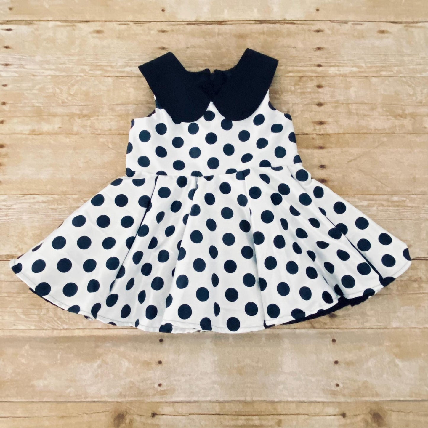Girls' Black and White Polka Dot Dress – Handmade Pleated Party Dress