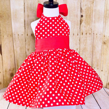 Handmade Red Polka Dot Halter Dress: Girls Birthday Party Outfit