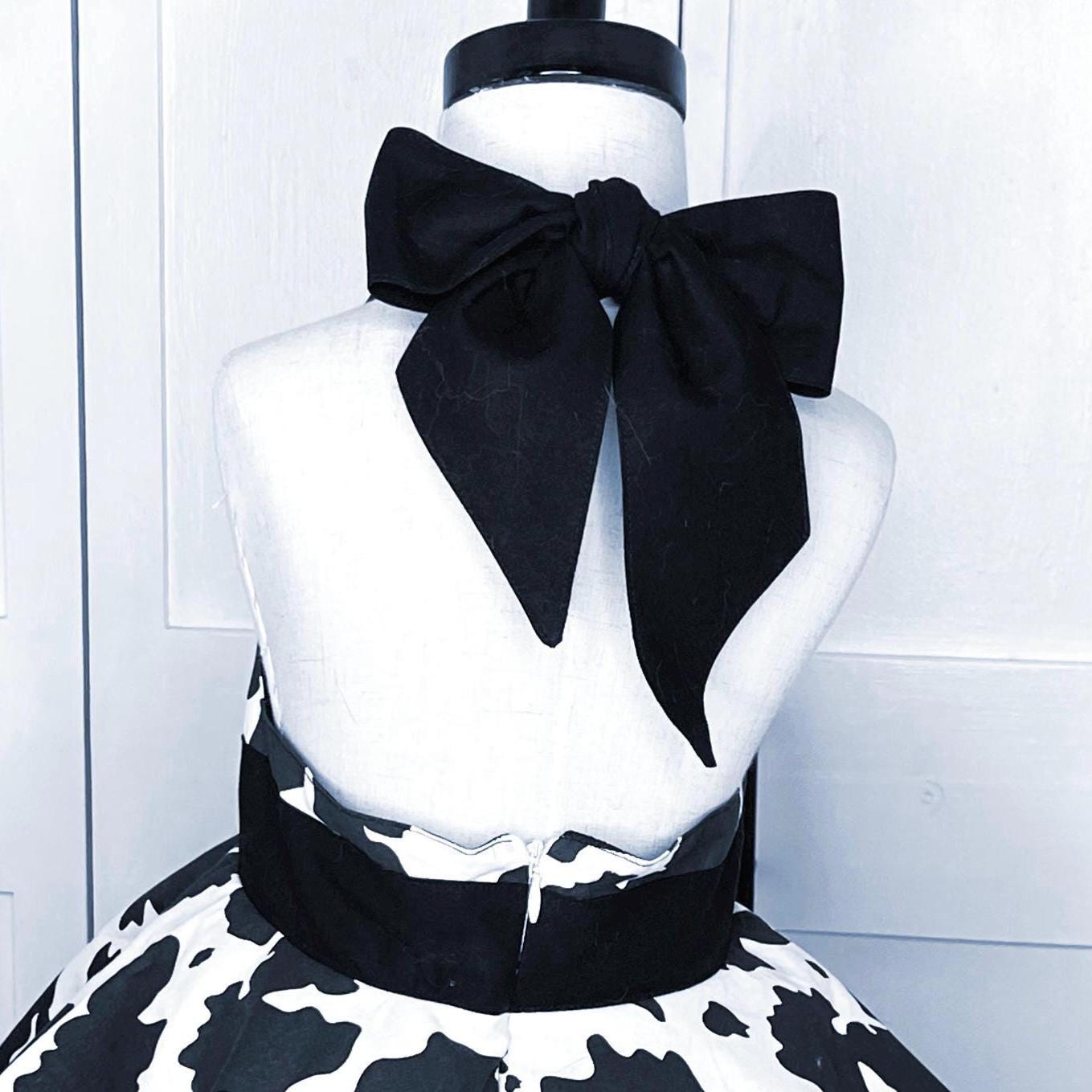 Handmade Cow Print Halter Dress | Twirl Skirt, Bow Detail