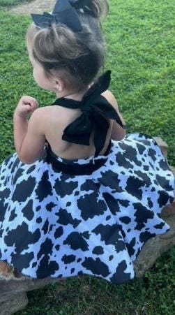 Handmade Cow Print Halter Dress | Twirl Skirt, Bow Detail