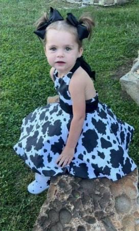 Handmade Cow Print Halter Dress | Twirl Skirt, Bow Detail
