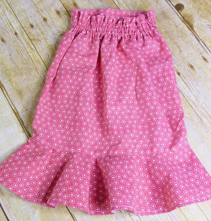 Handmade Girls Cotton Pencil Skirt: Flounce Hem, Sizes 2T-10
