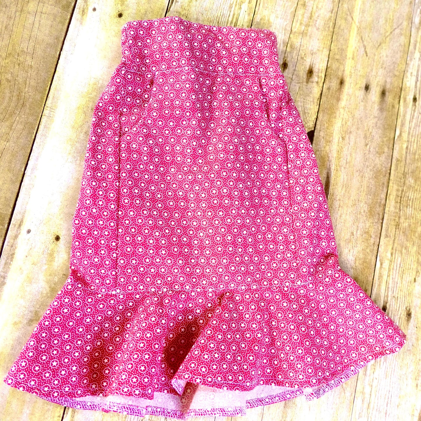 Handmade Girls Cotton Pencil Skirt: Flounce Hem, Sizes 2T-10