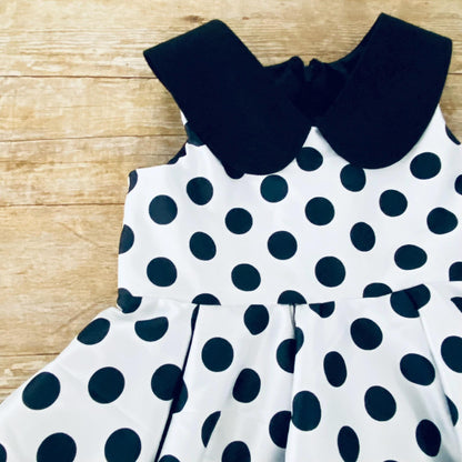Girls' Black and White Polka Dot Dress – Handmade Pleated Party Dress
