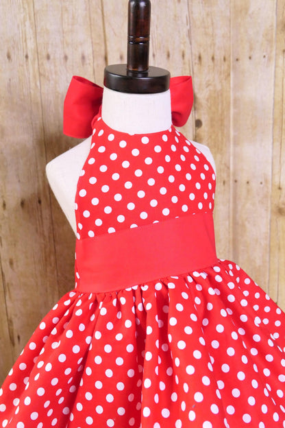 Handmade Red Polka Dot Halter Dress: Girls Birthday Party Outfit