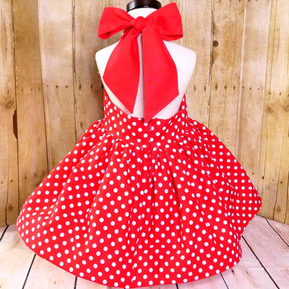 Handmade Red Polka Dot Halter Dress: Girls Birthday Party Outfit